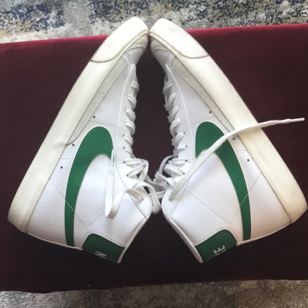 Mens White and Green Nike Blazers